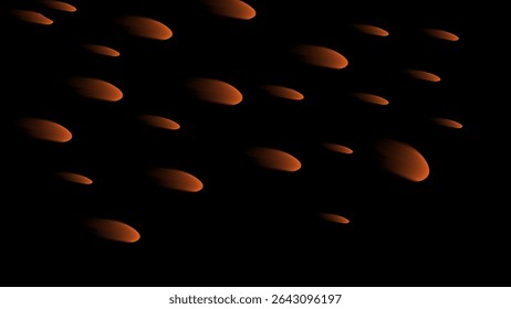 Glowing orange ovals appear to fall diagonally across a black background creating a dynamic and abstract motion visual effect