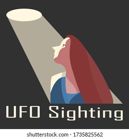 Glowing orb hovering over a young woman. UFO Sighting concept. 