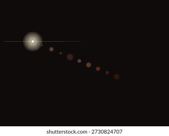 Glühende Kugel mit nachlaufenden Lichtstreifen, die in Dunkelheit verblassen, einzeln auf strukturiertem schwarzen Hintergrund, minimalistisches abstraktes Design mit weichem Lumineszenzeffekt