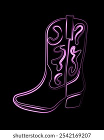 The glowing outline highlights the intricate details of a stylish cowboy boot