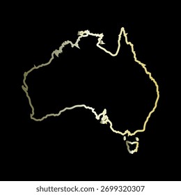 Glowing Outline Map of Australia – Stylized Silhouette Including Tasmania on Black Background. A stylized outline map of Australia rendered in a glowing light gradient against a black background. The design includes the full mainland and the island of Tasmania to the southeast, emphasizing the recognizable shape of the continent. This minimalist and visually striking composition is ideal for educational materials, geographic infographics, cultural presentations, or premium branding assets. Suitable for use in vector icon sets, editorial layouts, and regional identity visuals.