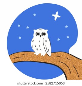 A glowing owl in the night sky, surrounded by stars and magic.