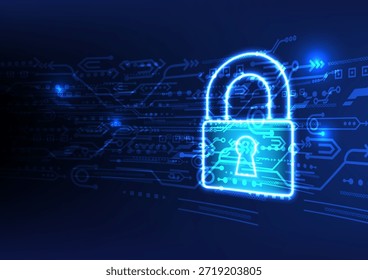 Candado brillante sobre fondo de flujo de datos futuristas