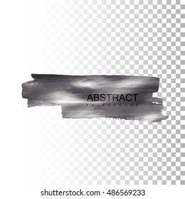 Glowing paint stain banner. Vector silver paint. Abstract glittering textured stain. Vector illustration of a silver foil banner or label on checkered transparent background