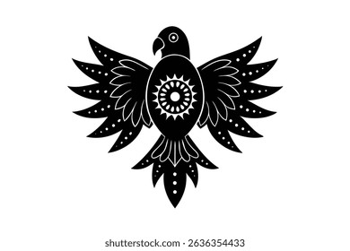 glowing parrot design with radiant paisley surroun.eps