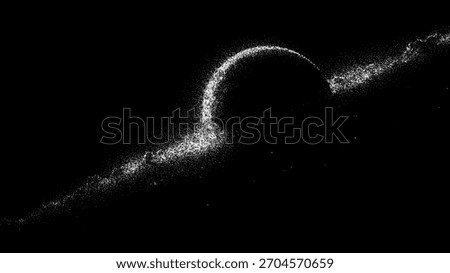 Glowing particle trail forming an abstract circle in a dark space. Digital stream of light. Futuristic cosmic dust rendering for modern design.