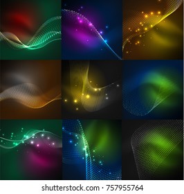 Glowing particle waves set, space star dust