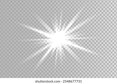 Partículas brilhantes de luz, brilho e brilho de estrelas definido, Starburst e partículas de luz efeito bokeh no fundo transparente. Elementos de design de ilustração vetorial.