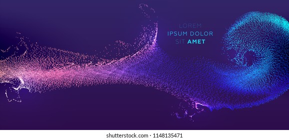 Glowing particles liquid dynamic flow. Trendy fluid cover design. Eps10 vector illustration