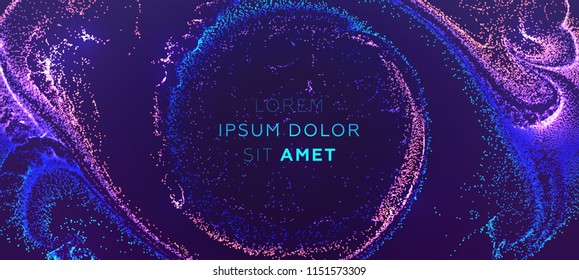 Glowing particles liquid dynamic flow. Trendy fluid cover design. Eps10 vector illustration