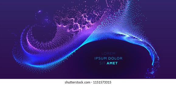 Glowing particles liquid dynamic flow. Trendy fluid cover design. Eps10 vector illustration