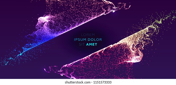 Glowing particles liquid dynamic flow. Trendy fluid cover design. Eps10 vector illustration