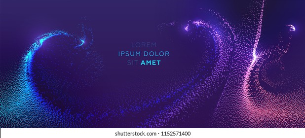 Glowing particles liquid dynamic flow. Trendy fluid cover design. Eps10 vector illustration