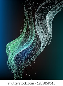 Glowing particles liquid dynamic flow. Trendy cover design. 