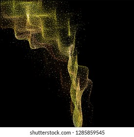 Glowing particles liquid dynamic flow. Trendy cover design. 