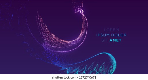 Glowing particles liquid dynamic flow. Trendy fluid cover design. Eps10 vector illustration