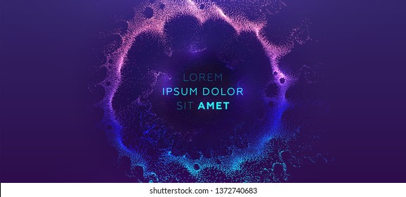 Glowing particles liquid dynamic flow. Trendy fluid cover design. Eps10 vector illustration