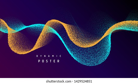 Glowing particles liquid dynamic flow. Trendy fluid cover design. Eps10 vector illustration