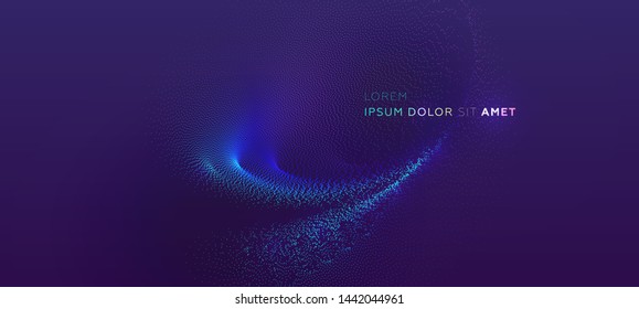 Glowing particles liquid dynamic flow. Trendy fluid cover design. Eps10 vector illustration