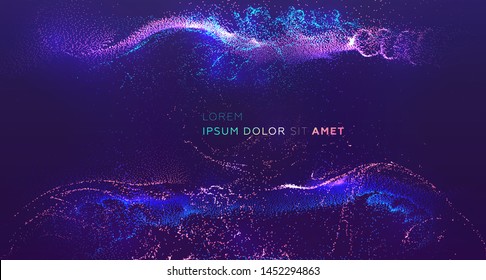 Glowing particles liquid dynamic flow. Trendy fluid cover design. Eps10 vector illustration