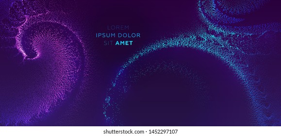 Glowing particles liquid dynamic flow. Trendy fluid cover design. Eps10 vector illustration