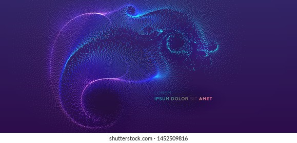 Fluxo dinâmico líquido de partículas brilhantes. Design de cobertura de fluido na moda. Ilustração do vetor Eps10