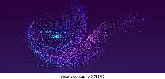 Glowing particles liquid dynamic flow. Trendy fluid cover design. Eps10 vector illustration