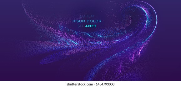 Glowing particles liquid dynamic flow. Trendy fluid cover design. Eps10 vector illustration