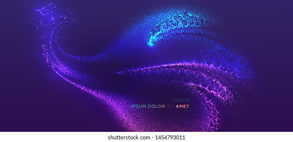 Glowing particles liquid dynamic flow. Trendy fluid cover design. Eps10 vector illustration