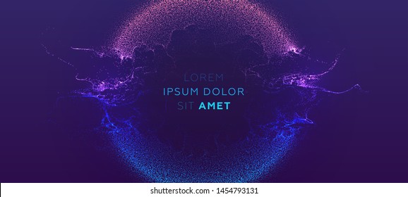 Glowing particles liquid dynamic flow. Trendy fluid cover design. Eps10 vector illustration