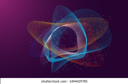 Glowing particles liquid dynamic flow. Trendy fluid cover design.Creative graphic colorful digital technology concept.Minimal modern light motion background.Abstract fantastic vector .illustration