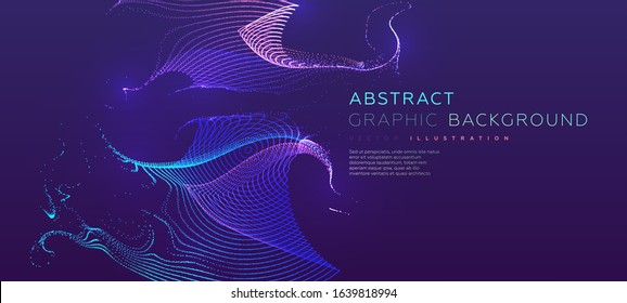 Glowing particles liquid dynamic flow. Trendy fluid cover design. Eps10 vector illustration