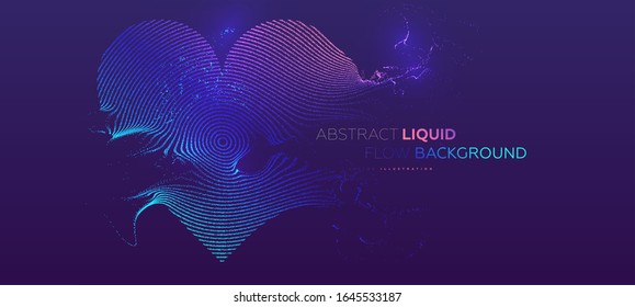 Glowing particles liquid dynamic flow. Trendy fluid cover design. Eps10 vector illustration