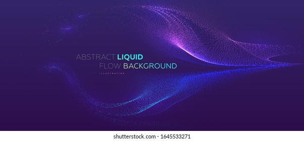 Glowing particles liquid dynamic flow. Trendy fluid cover design. Eps10 vector illustration
