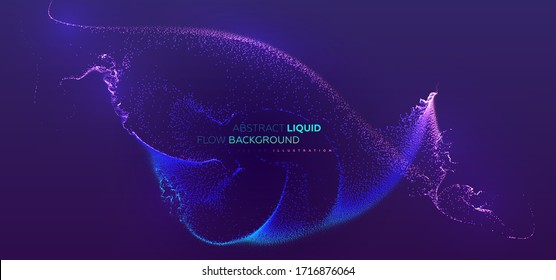 Glowing particles liquid dynamic flow. Trendy fluid cover design. Eps10 vector illustration