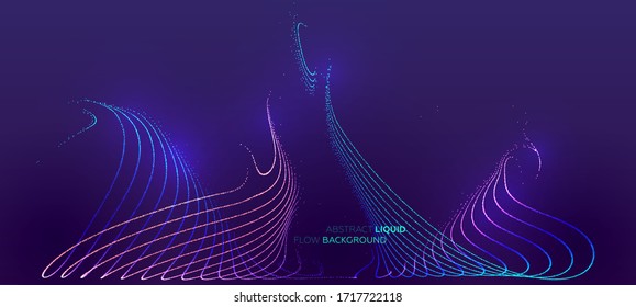 Partículas brillantes flujo dinámico líquido. Diseño moderno de la tapa de fluido. Ilustración vectorial Eps10