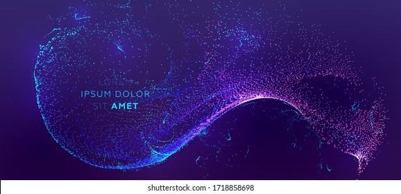 Glowing particles liquid dynamic flow. Trendy fluid cover design. Eps10 vector illustration