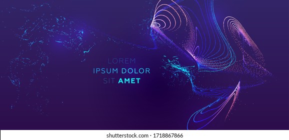 Glowing particles liquid dynamic flow. Trendy fluid cover design. Eps10 vector illustration