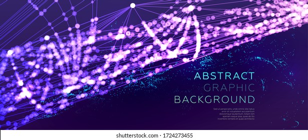 Glowing particles liquid dynamic flow. Trendy fluid cover design. Eps10 vector illustration