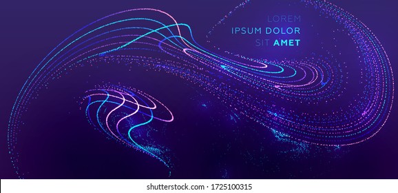 Glowing particles liquid dynamic flow. Trendy fluid cover design. Eps10 vector illustration