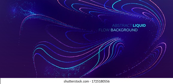 Glowing particles liquid dynamic flow. Trendy fluid cover design. Eps10 vector illustration