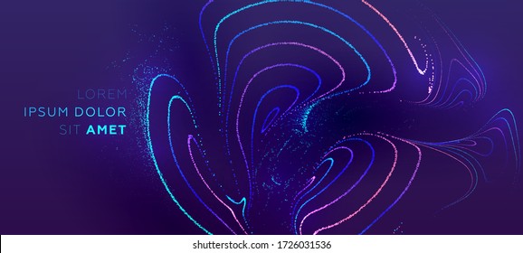 Glowing particles liquid dynamic flow. Trendy fluid cover design. Eps10 vector illustration