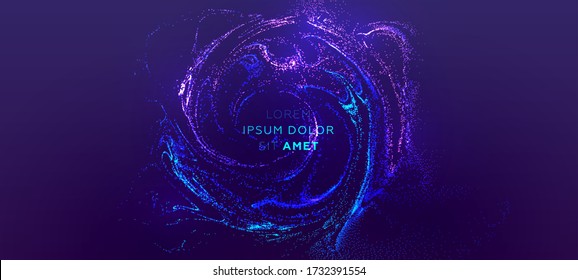 Glowing particles liquid dynamic flow. Trendy fluid cover design. Eps10 vector illustration