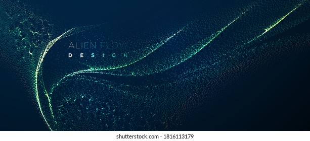 Glowing particles liquid dynamic flow. Trendy fluid cover design. Eps10 vector illustration