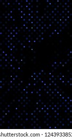 Glowing particles, polka dots on a dark blue background. Vertical festive banner. An elegant holiday pattern. Vector illustration.