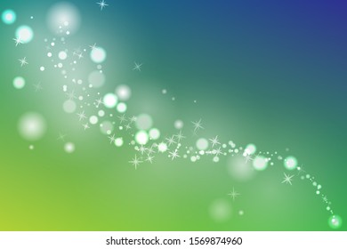 Glowing Particles. Springtime template. Green spreeng and blue sky. Vector illustration.