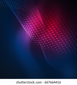 Plantilla de diseño de ondas de partículas brillantes, concepto de luz de tecnología vectorial