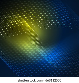 Plantilla de diseño de ondas de partículas brillantes, concepto de luz de tecnología vectorial
