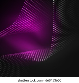 Plantilla de diseño de ondas de partículas brillantes, concepto de luz de tecnología vectorial