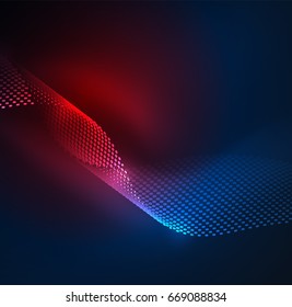 Modelo de projeto de onda de partículas brilhantes, conceito de luz de tecnologia de vetor